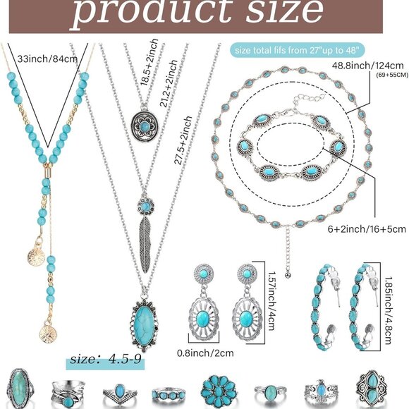 Bohemian Turquoise Jewelry for Women Men Western Turquoise Set Western Adjustabl - Picture 2 of 9